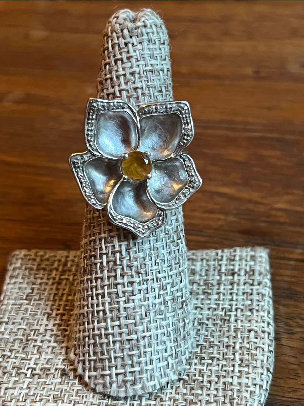 James Avery Sterling Silver Flower Ring w/ Yellow Sapphire and Diamonds-Retired